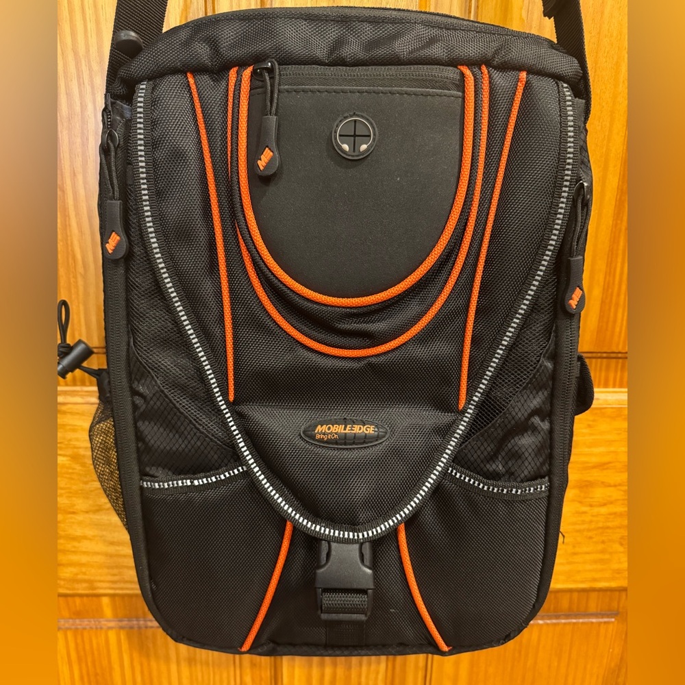 Mobile Edge 13.3" Mini Messenger Case Bag Black w/Orange Trim Adj Shoulder Strap